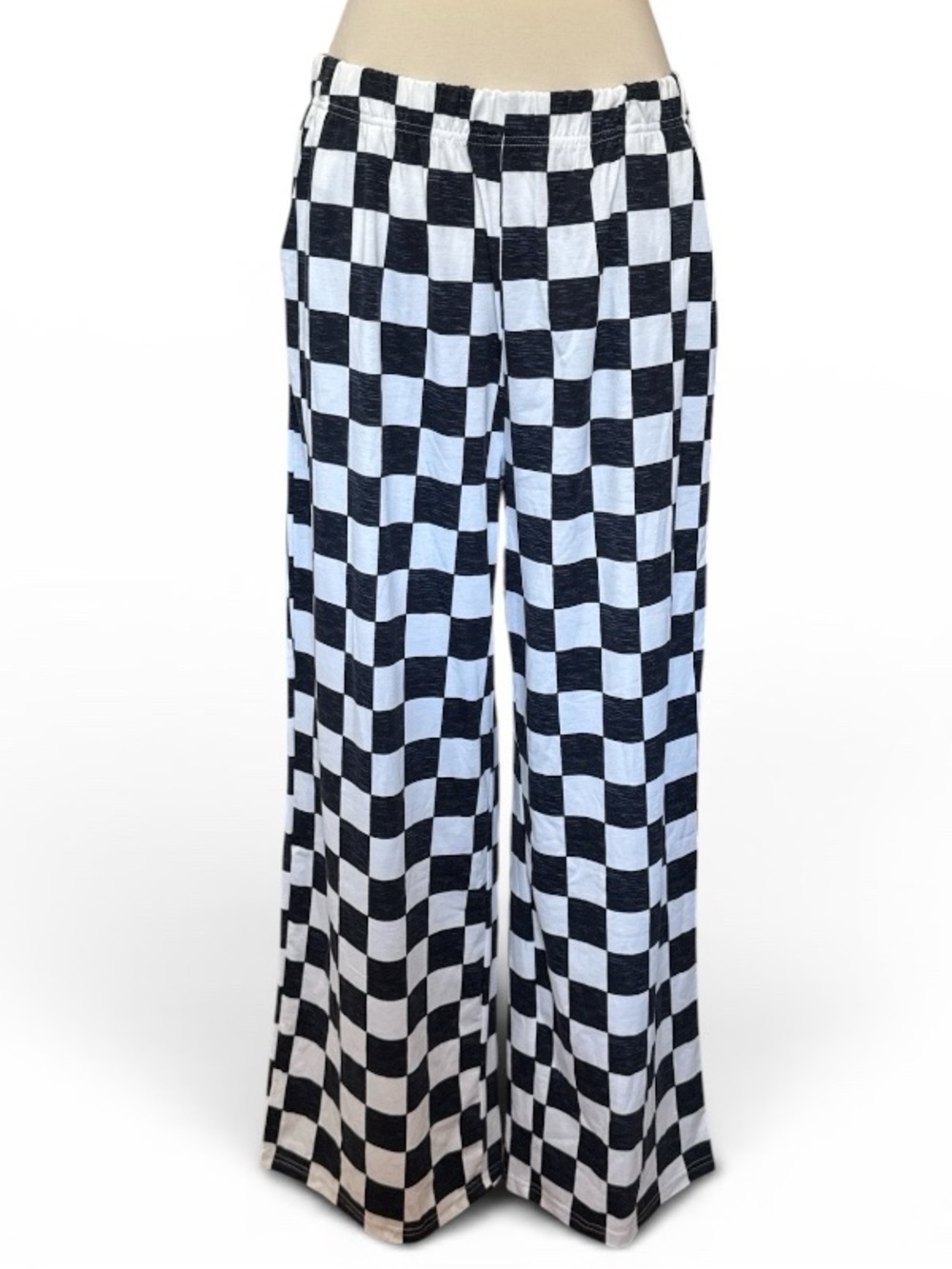 Checkerboard Wide-Leg Maxi Skirt - Black & White #468